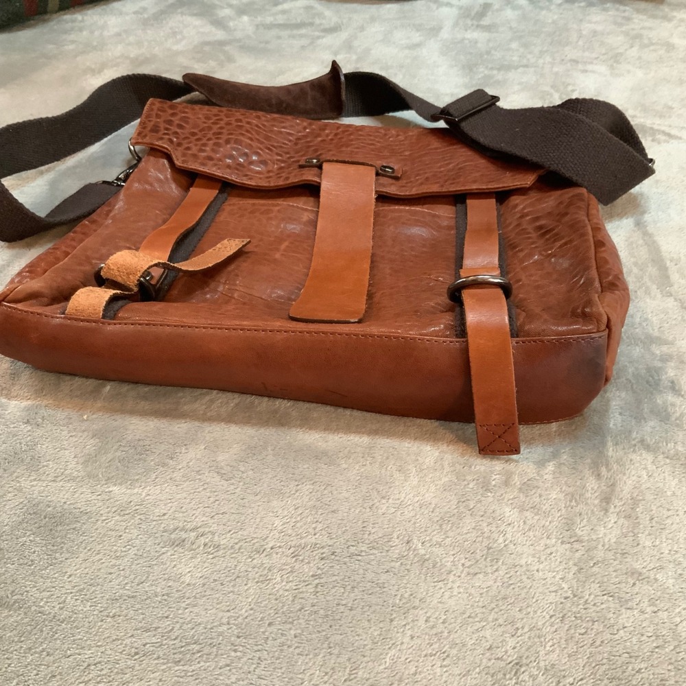 Marco Buggiani Brown Leather Messenger Bag Made in Italy Crossbody Cognac - Picture 6 of 11